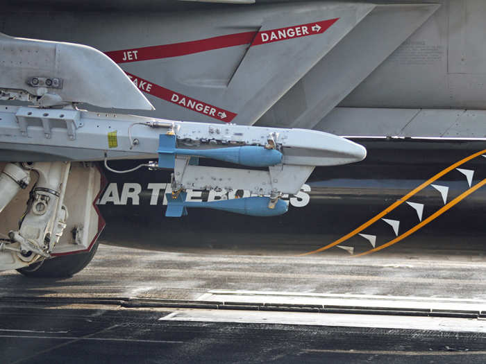 And just to stay sharp, the Strike Eagles fly with Mark 76 practice bombs that mimic the trajectory and strike performance of much larger bombs