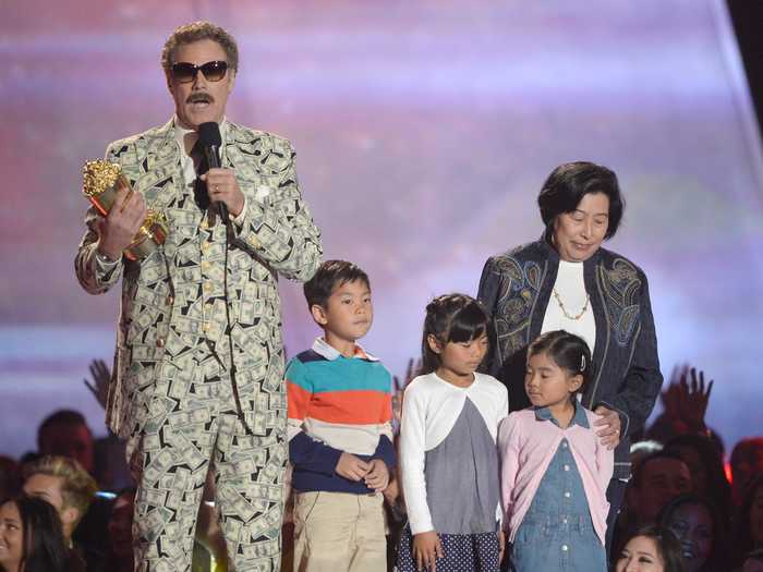 He then brought a fake family onstage to help him accept the award.