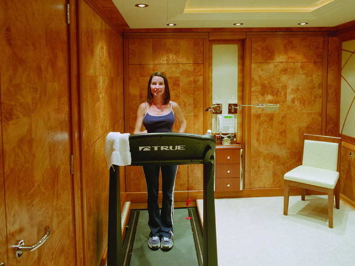 Guests can stay in shape while onboard, with a treadmill.