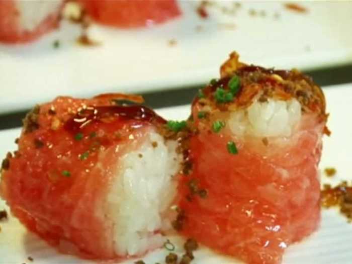 He served Bourdain dishes like Toro sushi with essence of abalone, crispy fried tomatoes and air-dried foie gras.