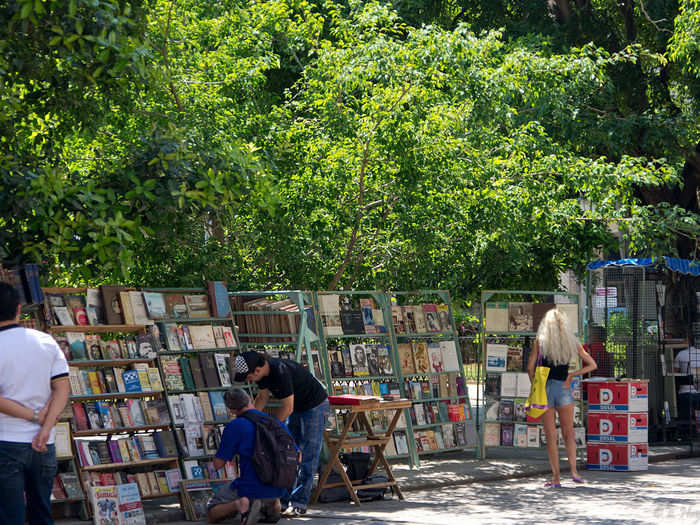 At the Plaza de Armas, in Habana Vieja, people can shop at a daily second-hand book market for "possibly every book about the revolution."