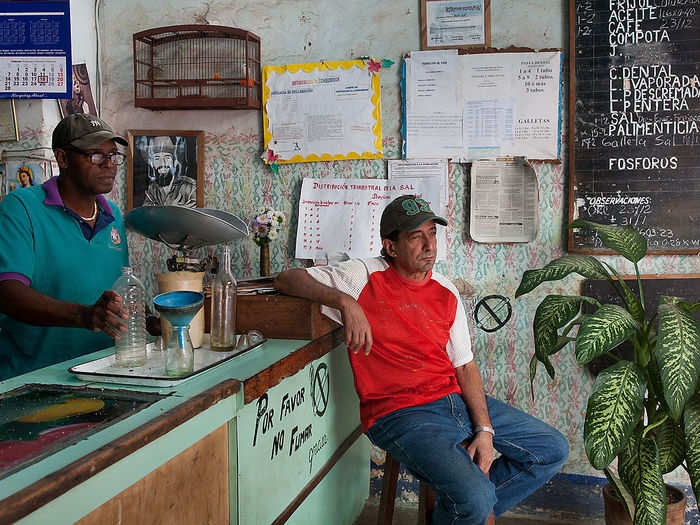 Habaneros can get their monthly ration of staples, with a limited quantity per person, at bodegas like this one. The typical ration includes a few pounds of sugar, a pound of grains, some sort of protein, some cooking oil, a dozen eggs, and maybe a few bread rolls. Everything else has to be bought.