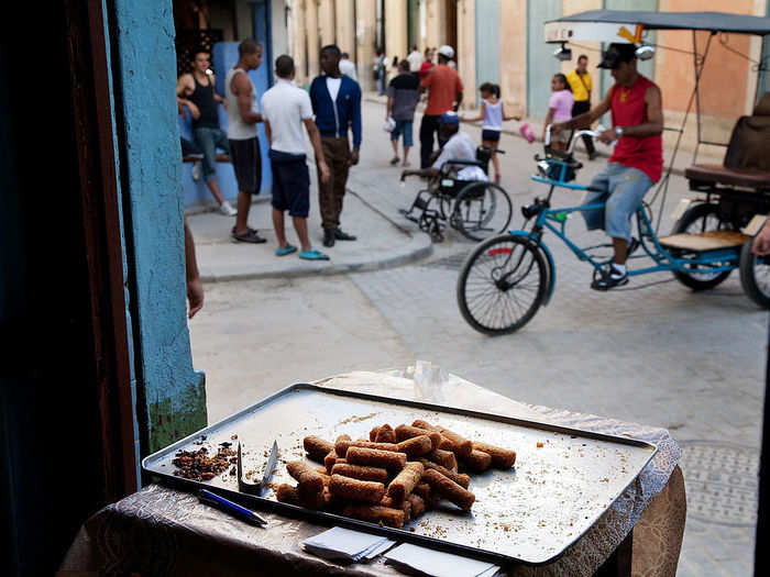 For a quick snack, you can always stop at a fried "croqueta" seller stand. Street food in Havana is typically less than $1.50, but even that is too much for some.