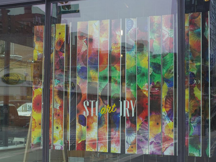 The window display, also designed by Pratt students, can be turned around and customized by shoppers.