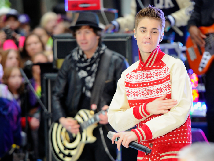 Then letterman jacket-slash-Christmas sweaters.