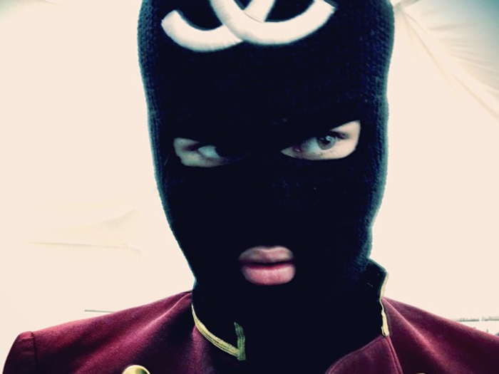 He posted this photo wearing a Chanel ski mask but misspelled it in the caption as "Channel."