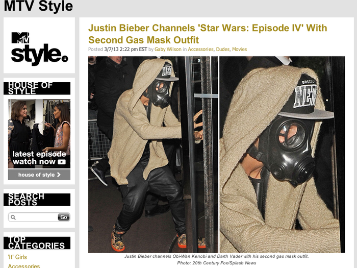 He wore a gas mask while out on the town.