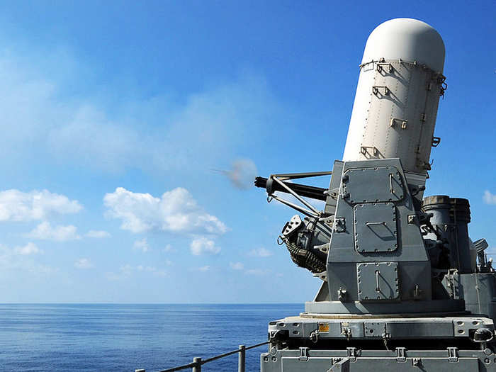 Once the anchor is back in the hold, the crew tests the CIWS Gatling gun — the last line of defense against incoming threats — which can shoot 4,500 rounds per minute.