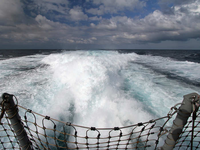 But as part of the sea trials, the destroyer was driven to her top speed of almost 38 mph and this is the wake then.