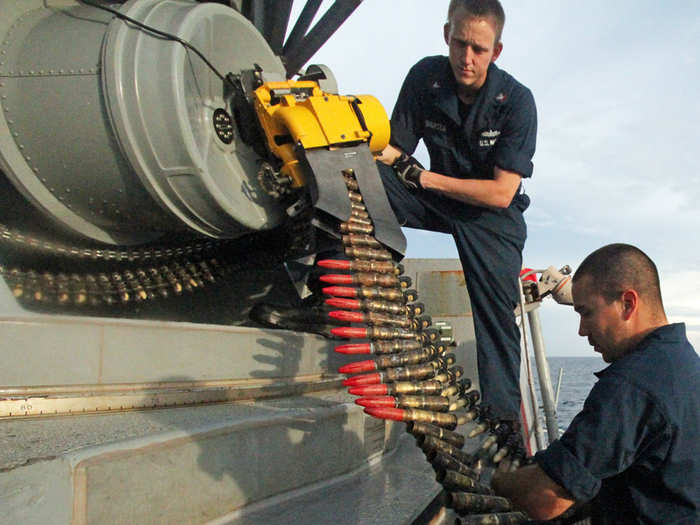 With tests done for the day, crew got busy cleaning the weapons. The red jacketed rounds are live but had not been fired.