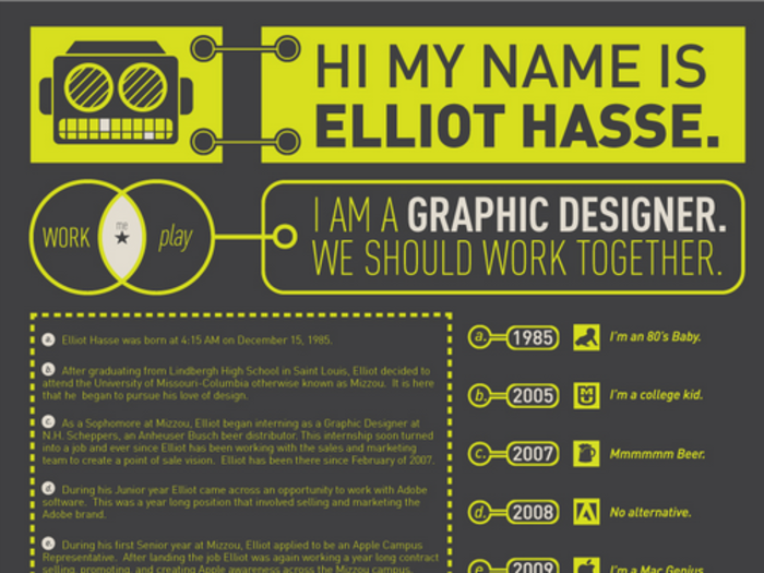 Elliot Hasse created this resume before infographics became popular.