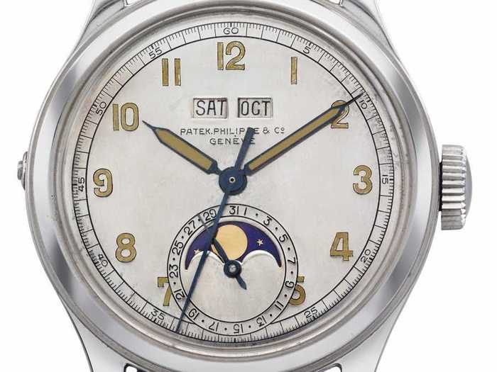 #21 A 1944 stainless steel, water-resistant perpetual calendar Patek Philippe wristwatch sold for $2.26 million to a private Swiss museum at Christie