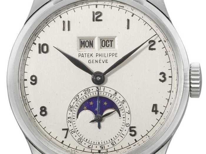 #6 This 1949 Patek Philippe stainless steel perpetual calendar wristwatch with Arabic numerals sold for $4.1 million at Christie