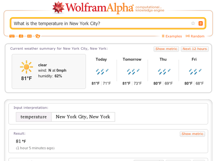 2. Use Wolfram Alpha to find out more than you ever wanted to know about why the weather is unbearable today.