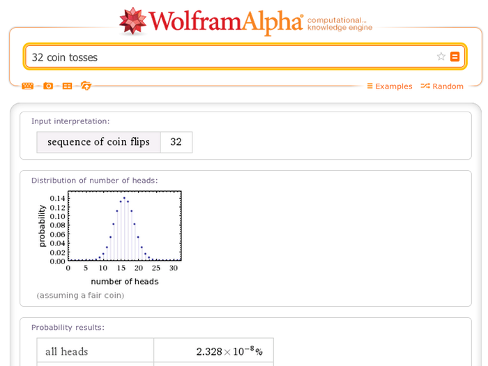 13. Wolfram Alpha is great at working with probabilities.