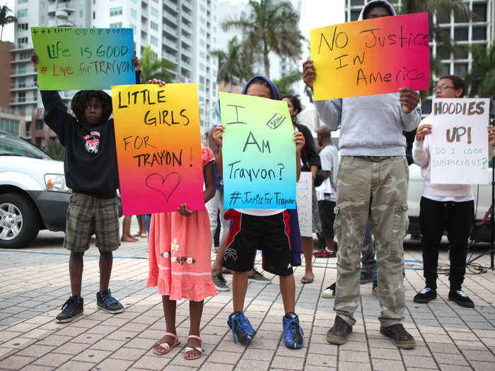 In Miami, protestors of all ages gathered downtown at the Torch of Friendship, a monument dedicated to John F. Kennedy.