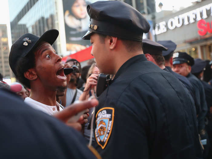 Demonstrators in New York had trouble with the law as well. Crowds of protestors caused significant traffic gridlock, and about a dozen were arrested for blocking traffic.