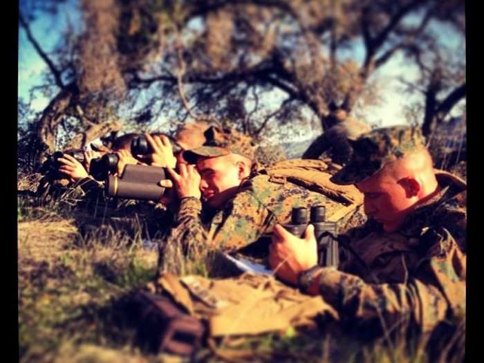 Here Marine snipers focus on dime-sized targets placed several yards from their positions.