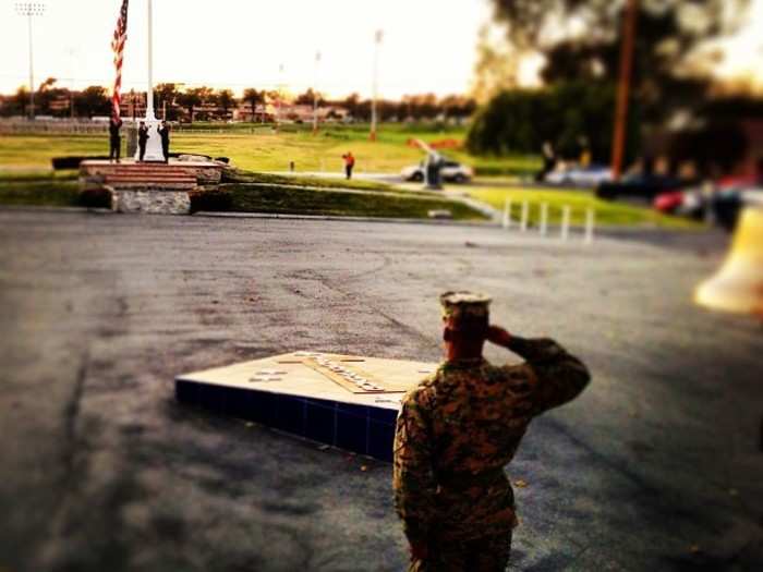 "Colors" happens every day. Most Marines run like hell to make it inside so they