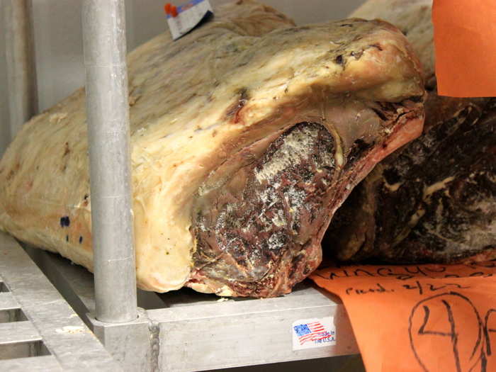 This particular cut of meat had been aging at DeBragga since April 4th, making it one of the oldest pieces in the entire facility, and also one of the most expensive: a piece like this could sell for tens of thousands of dollars.