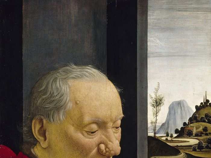 Portrait of an Old Man and a Young Boy" by Domenico Ghirlandaio (ca. 1840). "An Italian Renaissance masterpiece depicting an old man looking lovingly at his cherubic grandson. In the distance, the landscape suggests the timelessness of nature and the transience of youth. The touching feeling conveyed by this painting makes you value the here and now. Carpe diem!