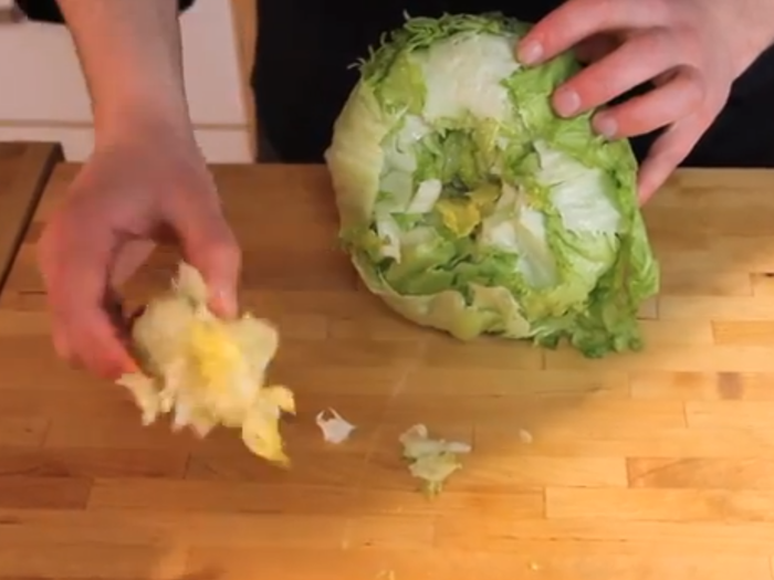 Instead of coring lettuce with a knife, slam it onto a surface stem-down. Then, you will be able to pull the stem out easily.