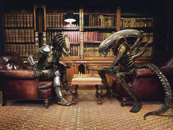 Easily one of our favorite images in this set – Alien and Predator playing chess!