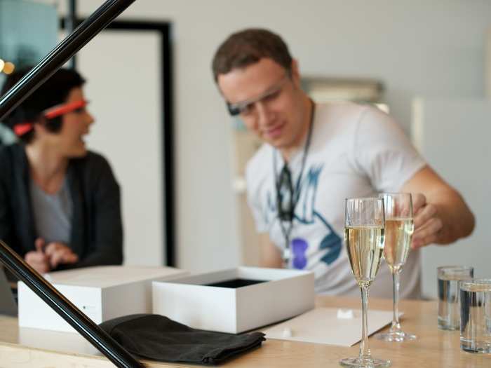 Glass users are also handed champagne to celebrate their new gadgets.