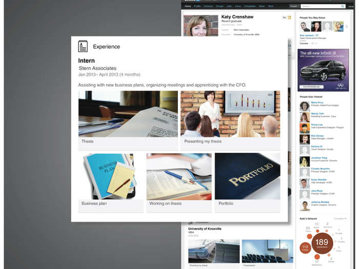 Your links can include photos, but also presentations, like a business plan.