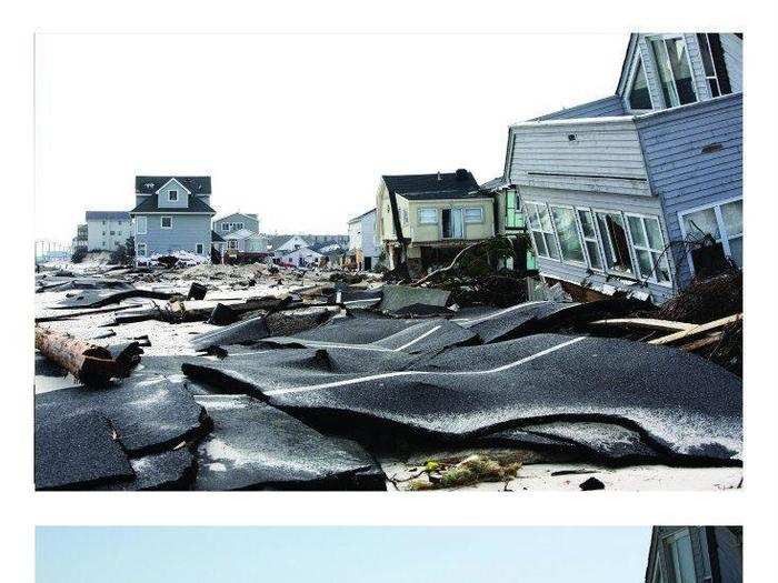 The warped tarmac in the top photo has had to be removed from Ortley Beach.