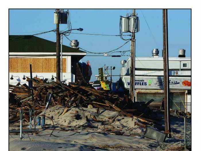 A large amount of cleared debris in Seaside Heights.