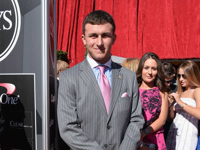 WORST: Johnny Manziel mixed pin stripes with plaid and pink