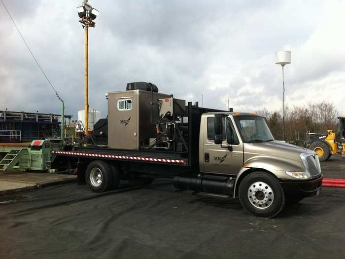 A rig called a wire-line truck monitors the well