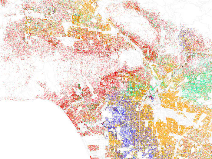 LOS ANGELES, Calif. — White people cling to the coast around Santa Monica and Brentwood, and the north side of the city beginning with the Hollywood Hills.