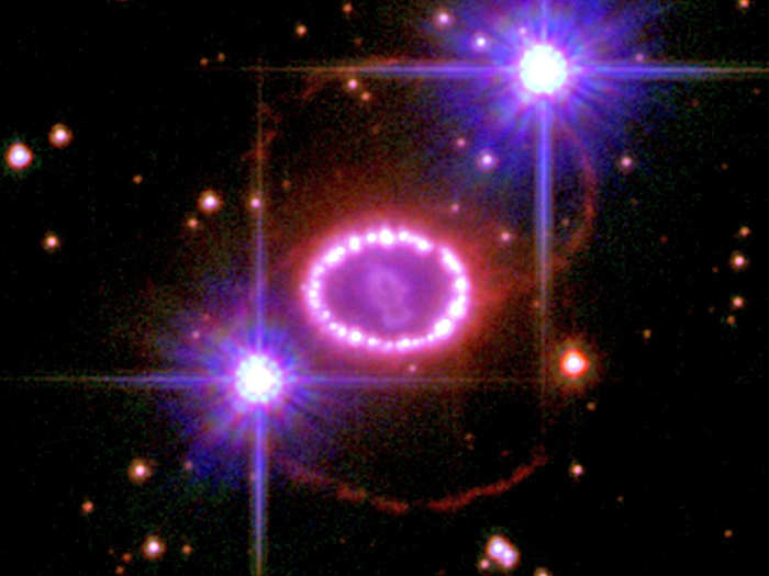 The first supernova ever discovered is located in the Large Magellanic Cloud and called "SN 1987A." It was first seen in 1987.