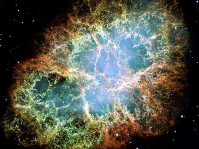 This is the most detailed image of the Crab Nebula, the remains of a giant star explosion recorded nearly 1,000 years ago by Chinese and Japanese astronomers.