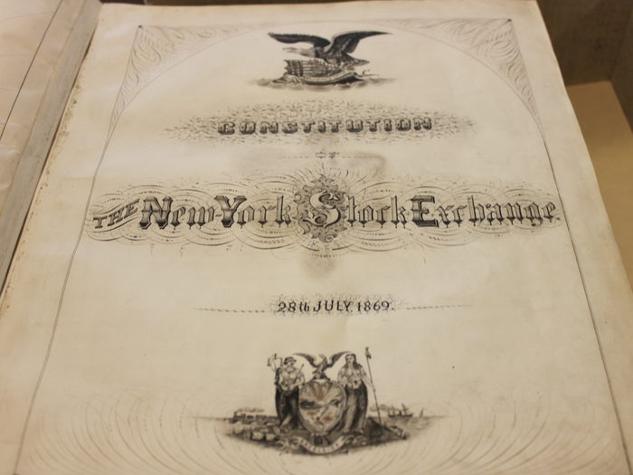 The constitution of the New York Stock Exchange is really beautiful.  They filled up this big book completely with signatures and there are three more of them!