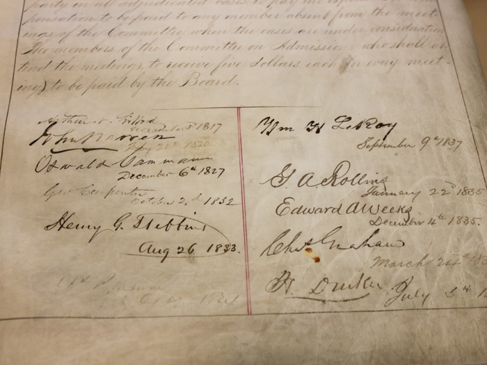 At the end of the constitution, everyone who was a member signed. They signed in the order of their admission date. These are the oldest signatures.