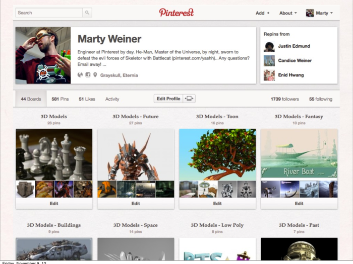 Pinterest is a social network with boards of people