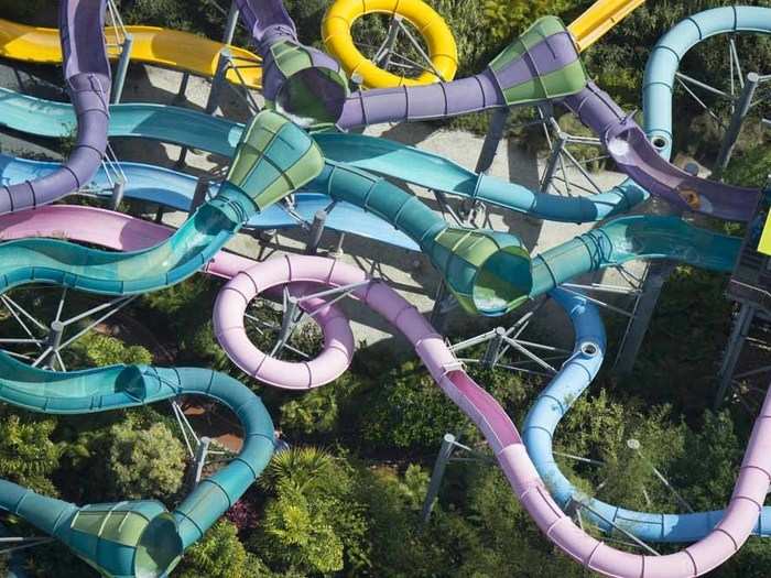 One of the newer rides at Aquatica Orlando, Omaka Rocka features huge funnels to speed down.