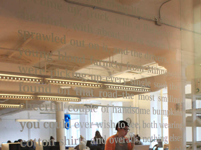 You can catch a glimpse of the open offices behind this Jack Kerouac quote in the window.