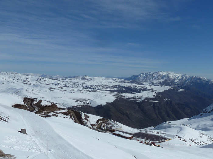 The ride to get to Valle Nevado is breathtaking, but with about 50 switchbacks it can also be nauseating. If you don