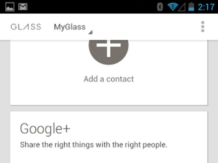 Here, you can ensure your glasses are connected to Google+ and Gmail.