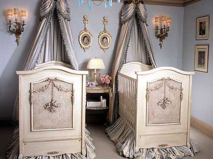 Twins will match in this royal crib set.