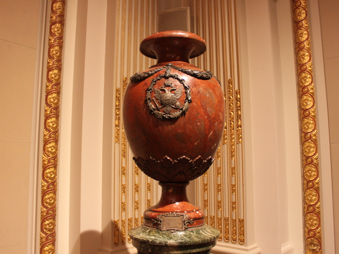 This Russian urn was a gift by Tsar Nicholas. It arrived here in 1904.