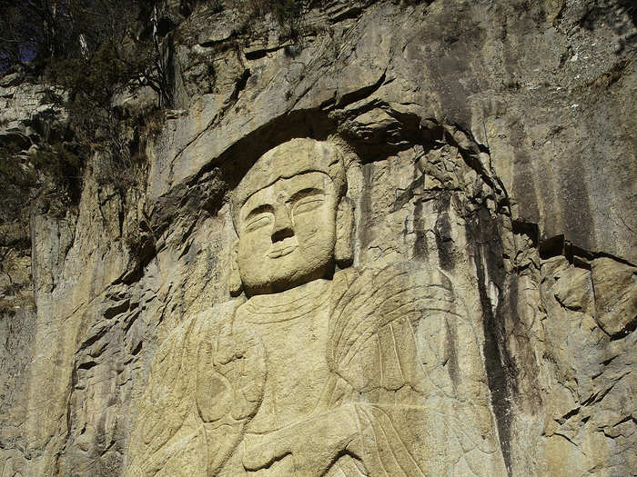 The spectacular Myogilsang Buddhist relief carving (918-1392 A.D.) in the famous Inner Kumgangsan Mountains, which previously had been closed since the fatal shooting of a Korean tourist.