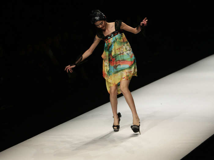 Looks like this model at the Qi Gang fashion show in Beijing managed to regain her balance.