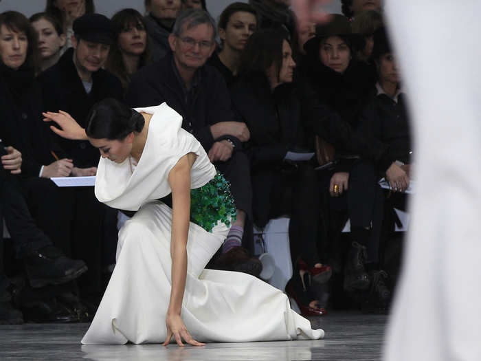 It was curtains for this white-clad model at French designer Stephane Rolland