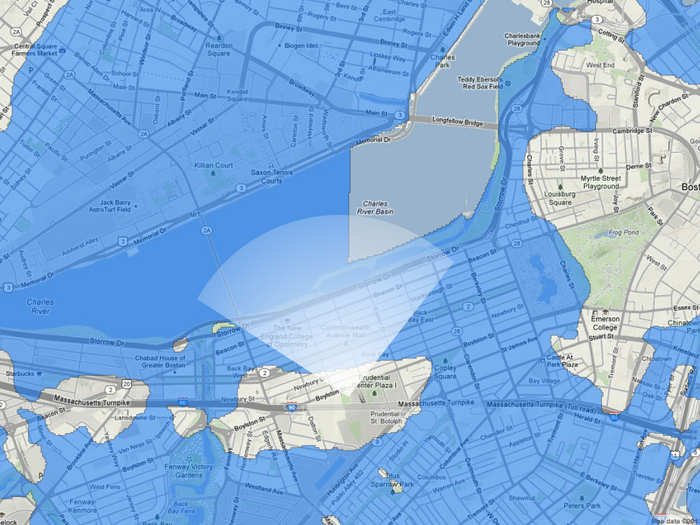 A map of Back Bay in 2300 if sea level rises 12 feet.