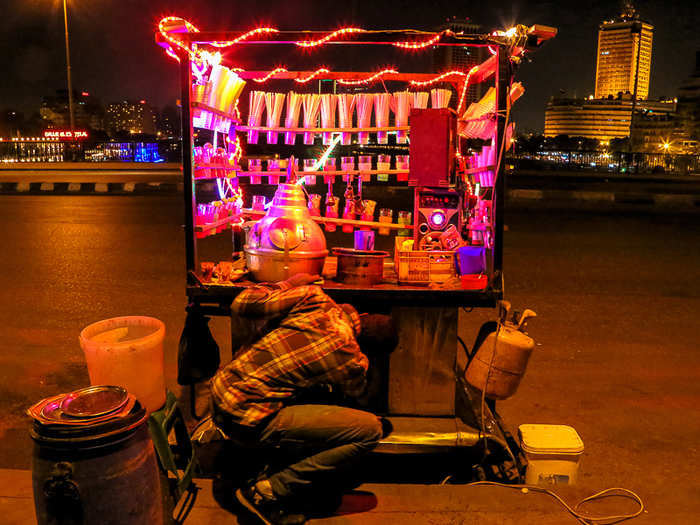 The hot chic pea drink sold from these carts, enjoyed over the water as the boats slip by